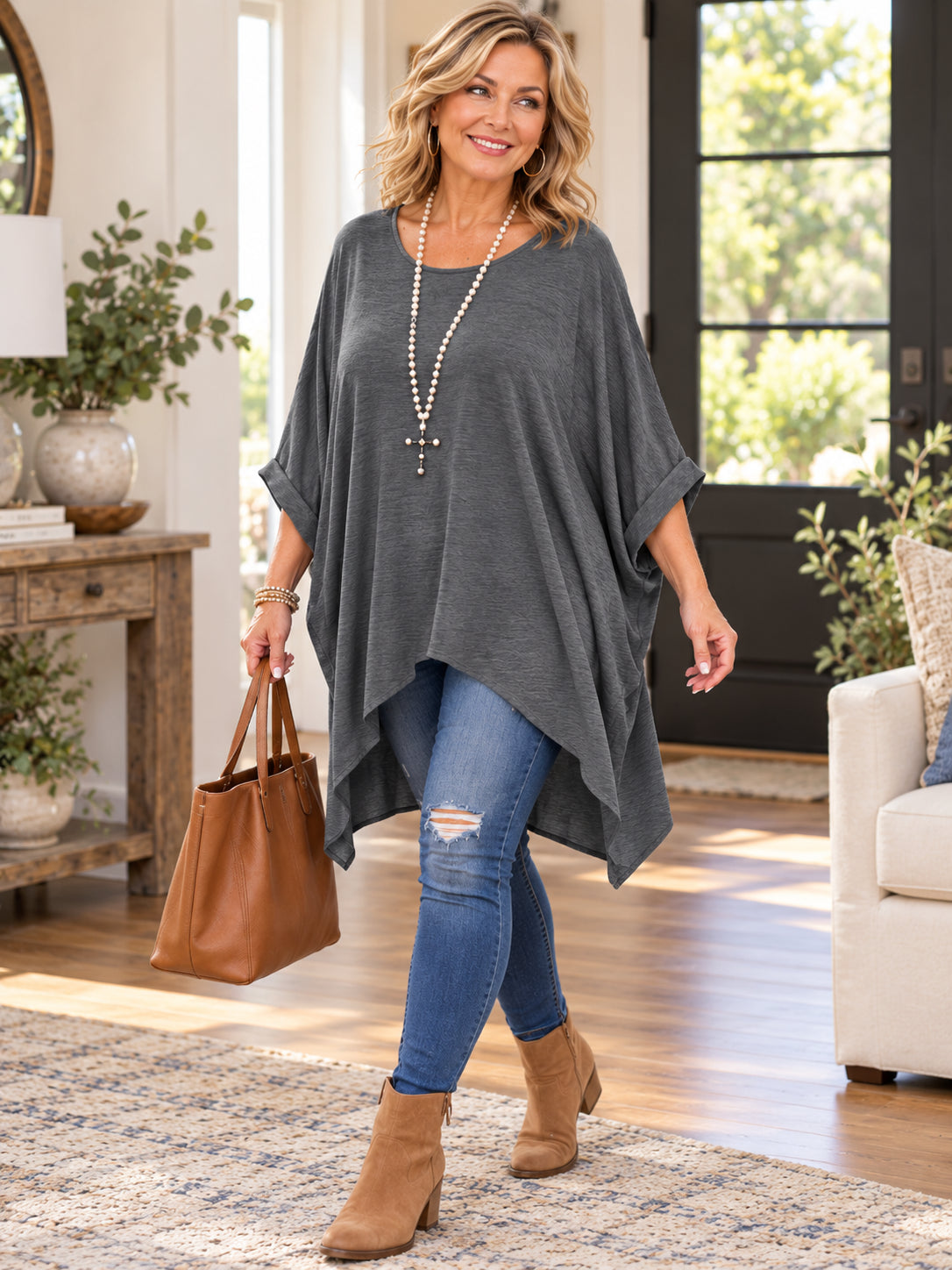 Women’s Plus-Size Draped Batwing Tunic Top