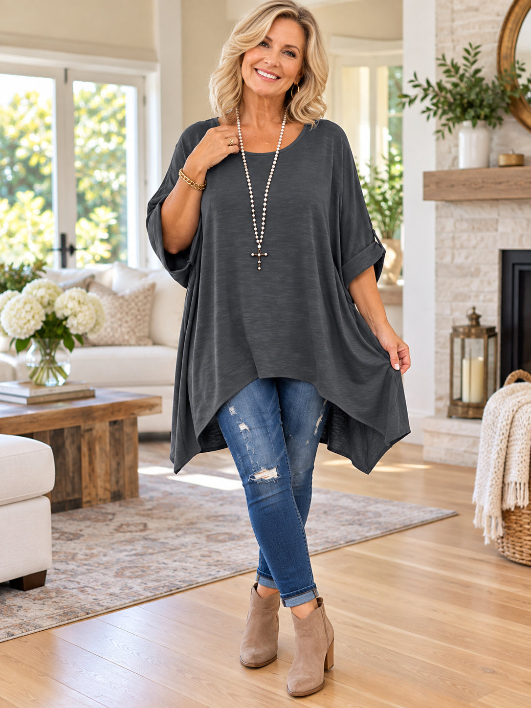 Women’s Plus-Size Draped Batwing Tunic Top