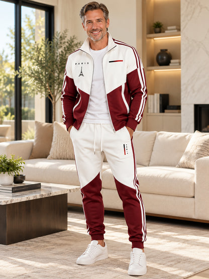 Men's Casual Color-Block Tracksuit Set
