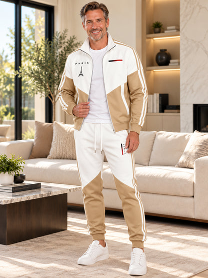 Men's Casual Color-Block Tracksuit Set