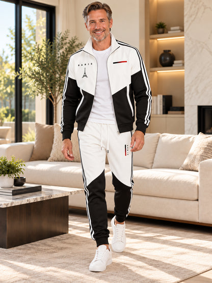 Men's Casual Color-Block Tracksuit Set