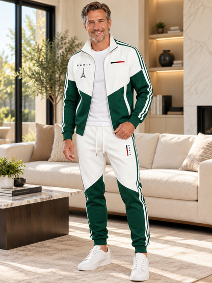 Men's Casual Color-Block Tracksuit Set