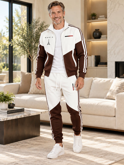 Men's Casual Color-Block Tracksuit Set