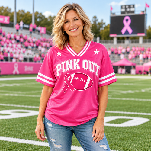 Women’s Pink Ribbon Breast Cancer Awareness Game Day Jersey Shirt