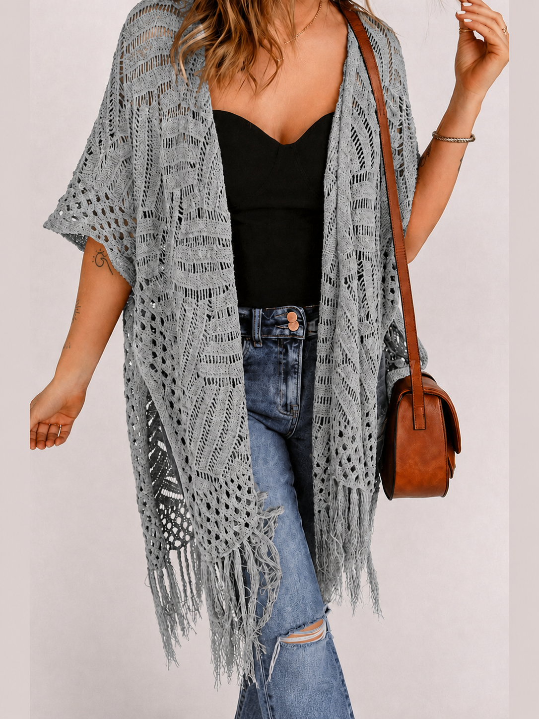 🌊 Women's Open-Front Crochet Knit Cover-Up