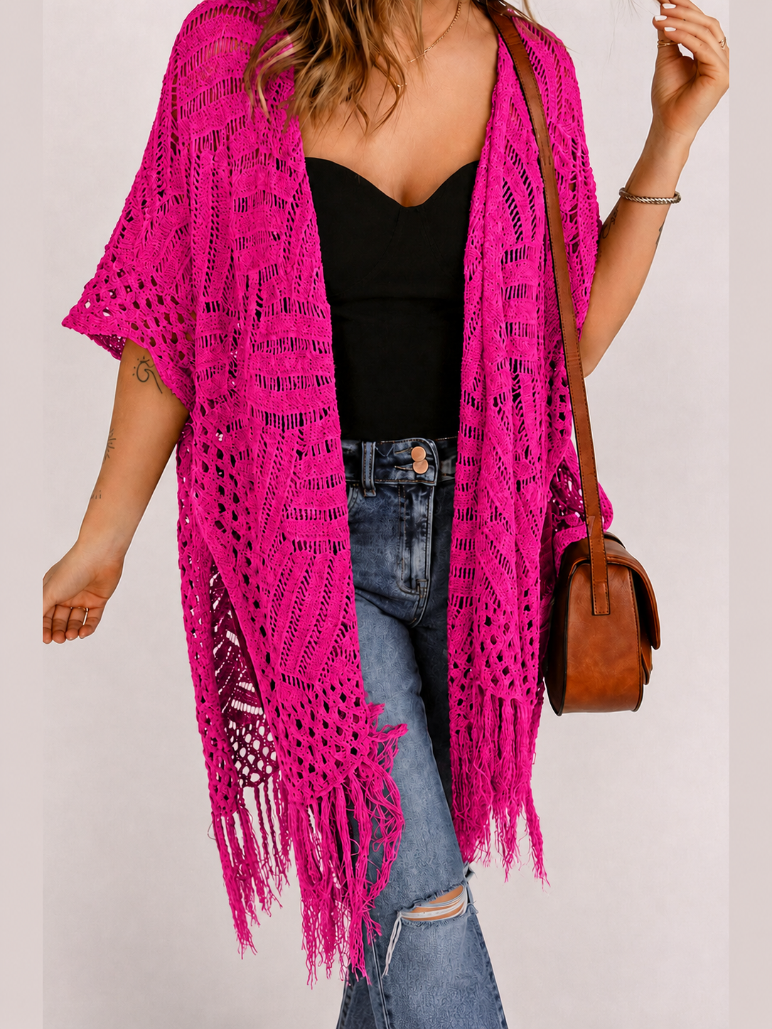 🌊 Women's Open-Front Crochet Knit Cover-Up