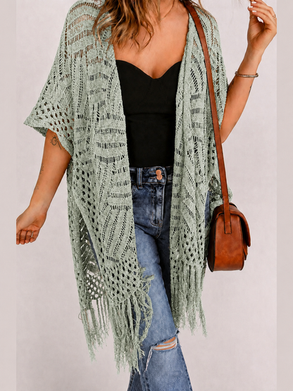 🌊 Women's Open-Front Crochet Knit Cover-Up