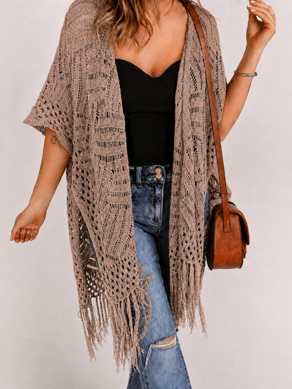 🌊 Women's Open-Front Crochet Knit Cover-Up