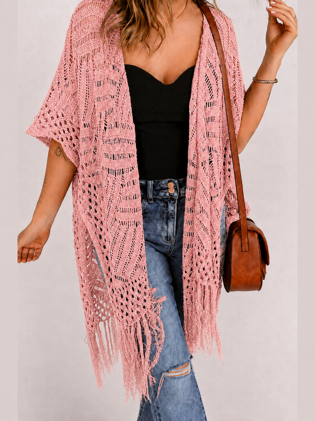 🌊 Women's Open-Front Crochet Knit Cover-Up