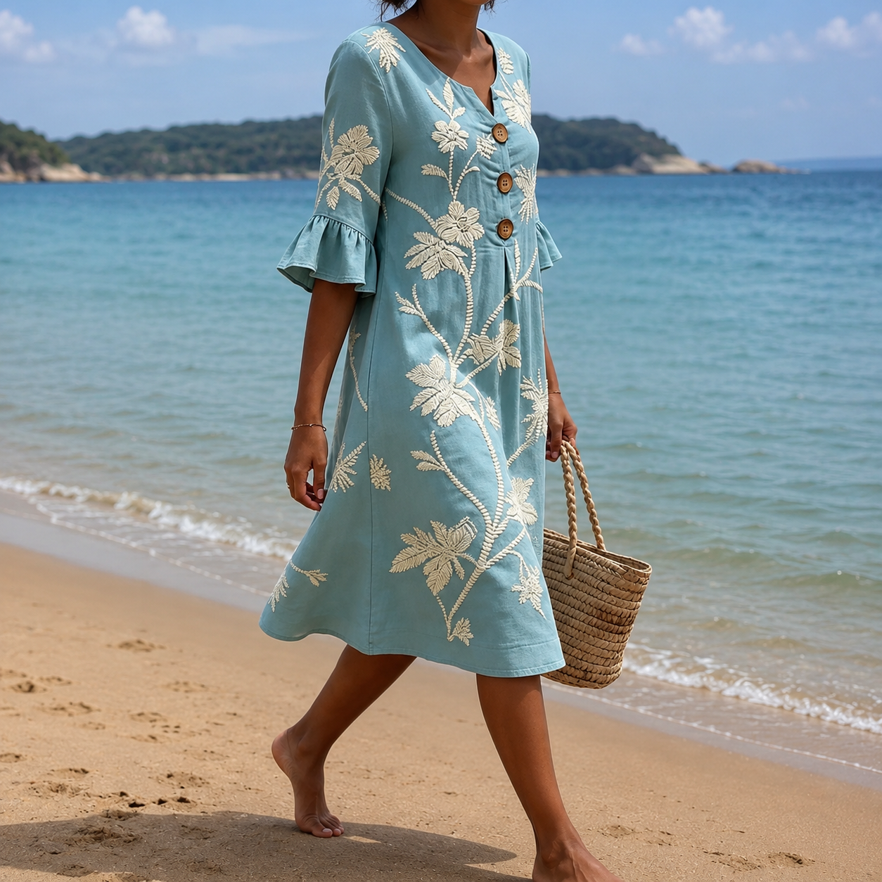 🌸Boho V-Neck Linen-Style Midi Dress