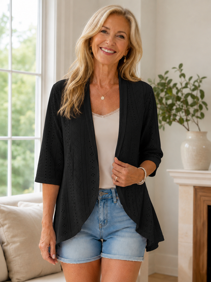 🤍 Women's Lightweight Eyelet Open-Front Cardigan