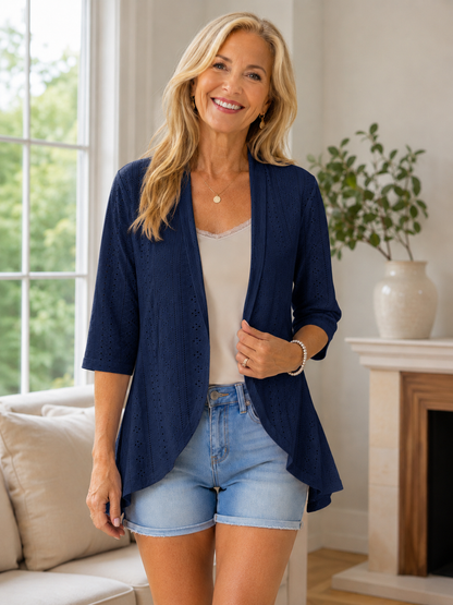 🤍 Women's Lightweight Eyelet Open-Front Cardigan