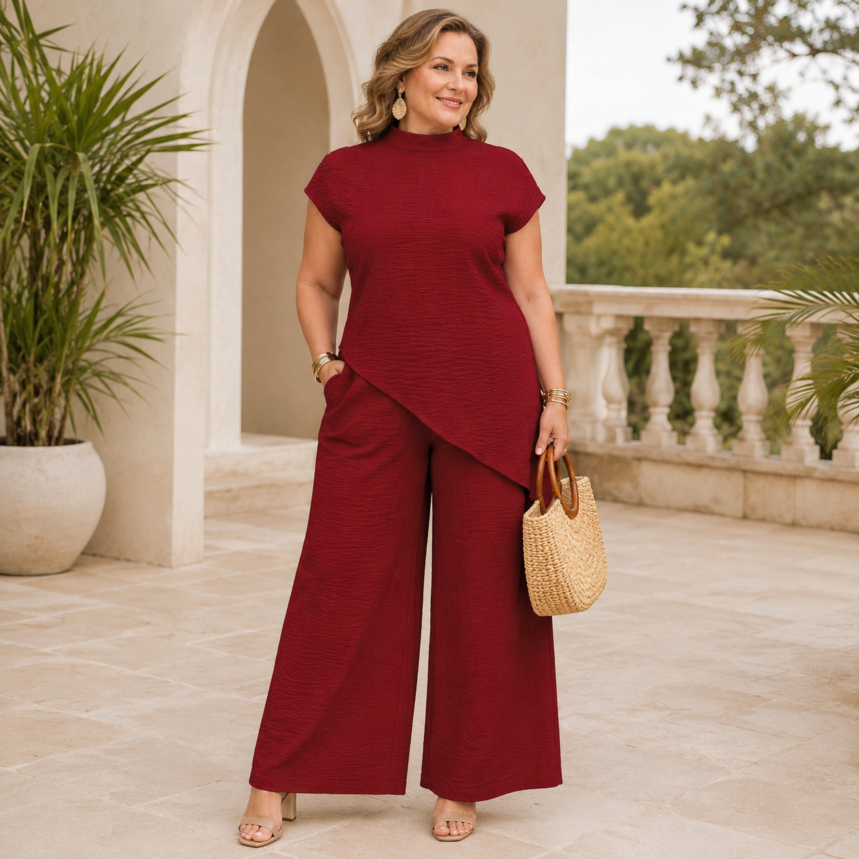⭐Elegant Asymmetric Flowy Two-Piece Pant Set