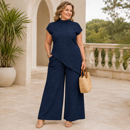 ⭐Elegant Asymmetric Flowy Two-Piece Pant Set