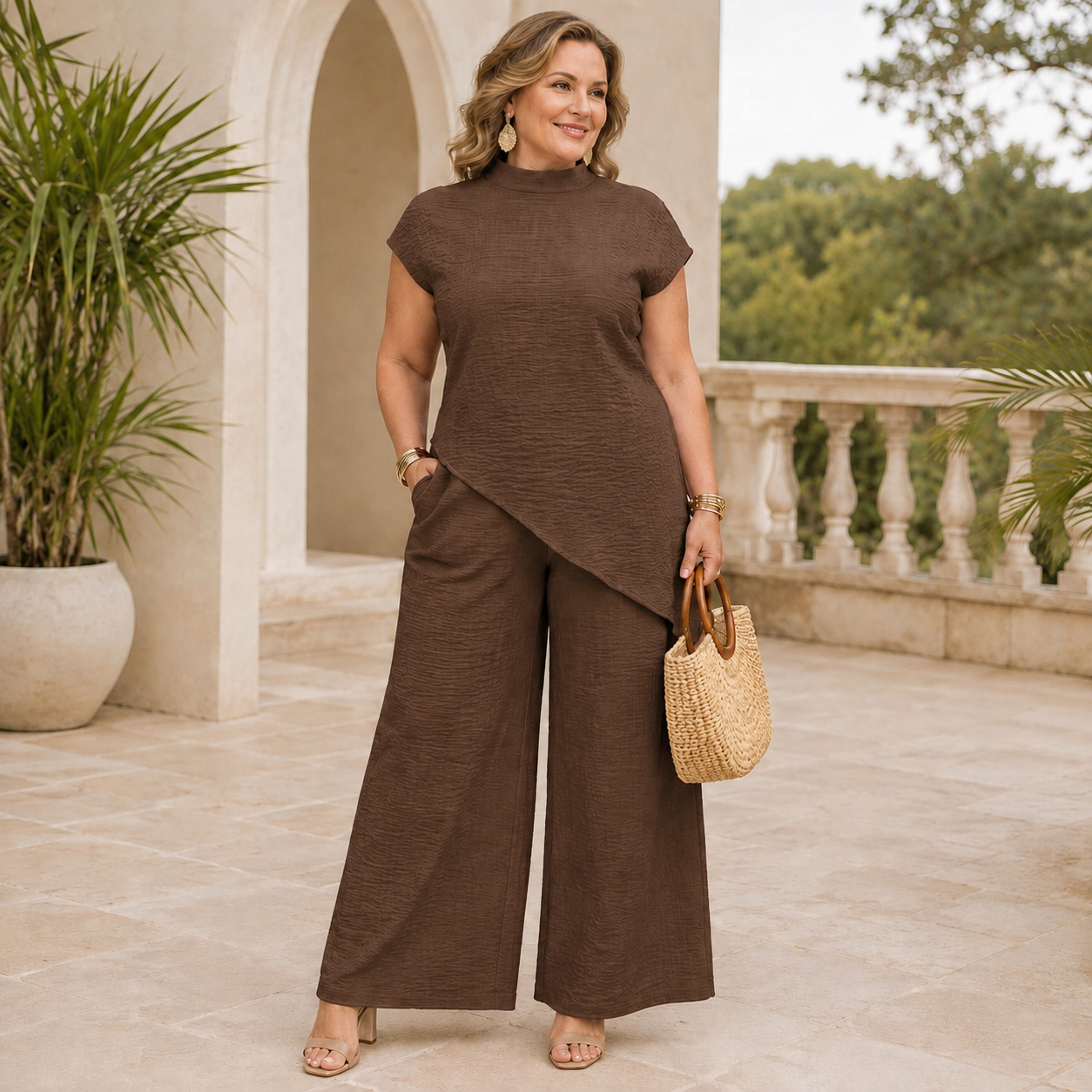 ⭐Elegant Asymmetric Flowy Two-Piece Pant Set