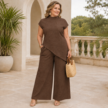 ⭐Elegant Asymmetric Flowy Two-Piece Pant Set