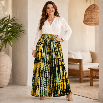 🌺 Plus-Size Boho Tie-Dye Wide-Leg Pant