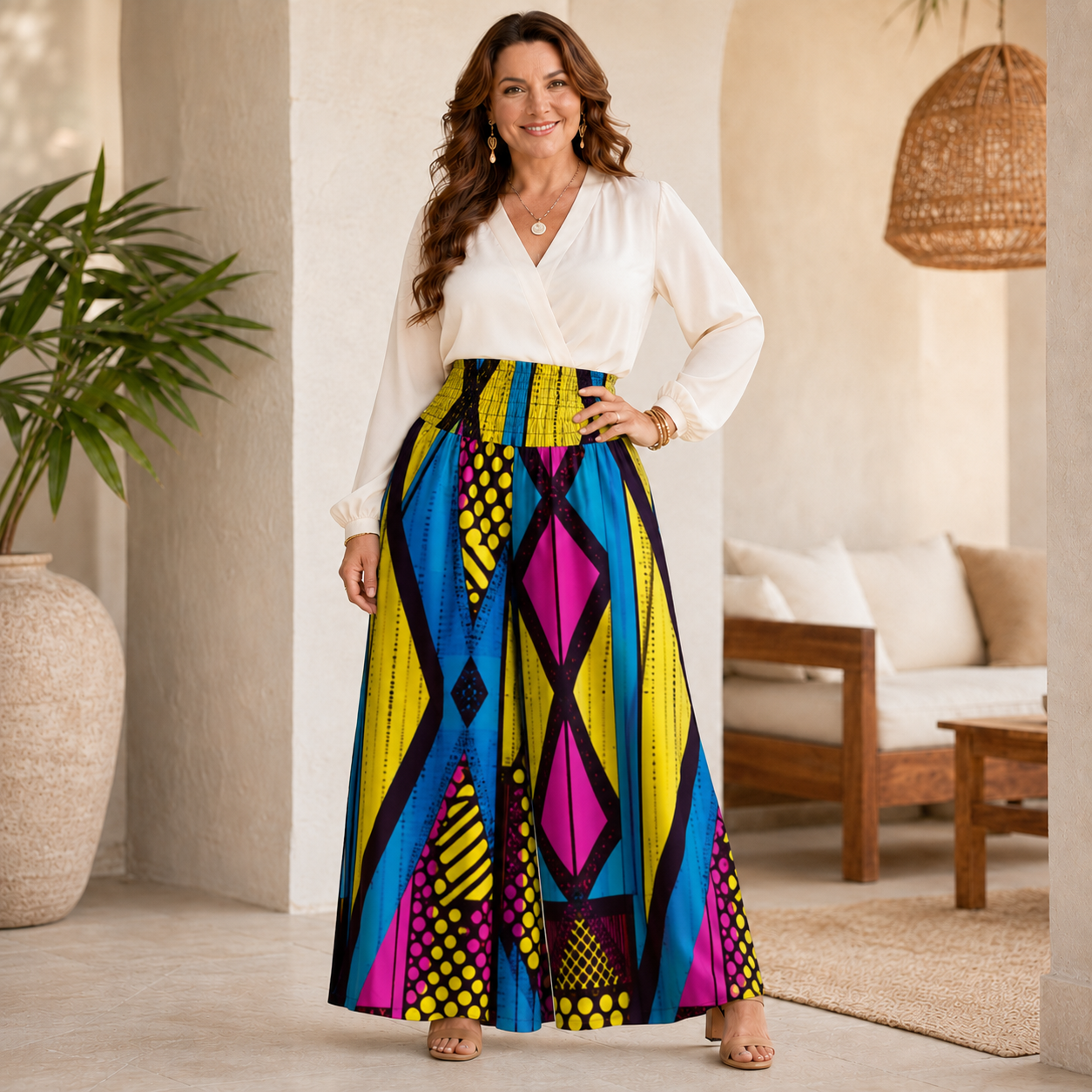 🌺 Plus-Size Boho Tie-Dye Wide-Leg Pant