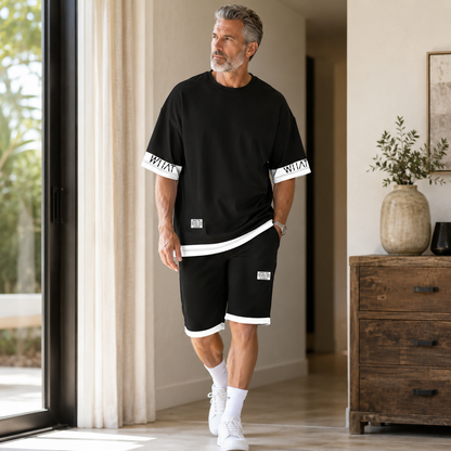 🎽 Men's Plus Letter Graphic Tee & Shorts Set