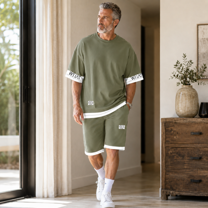 🎽 Men's Plus Letter Graphic Tee & Shorts Set