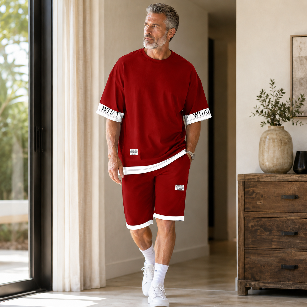 🎽 Men's Plus Letter Graphic Tee & Shorts Set