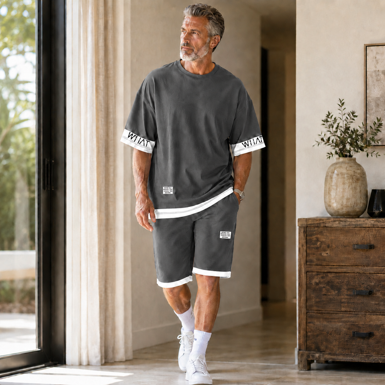 🎽 Men's Plus Letter Graphic Tee & Shorts Set