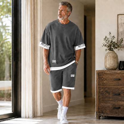 🎽 Men's Plus Letter Graphic Tee & Shorts Set
