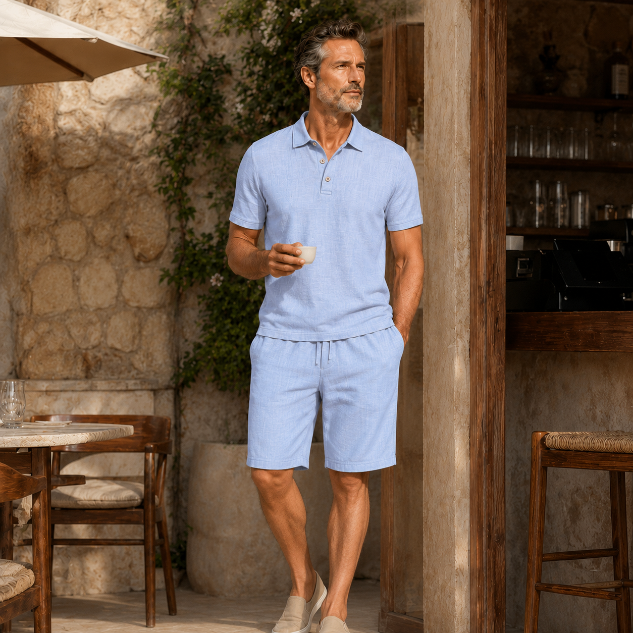 🏖️ Men's Linen-Texture Beach Vacation Set