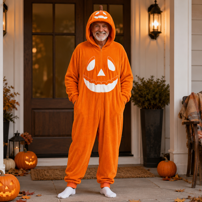 🎃 Cozy Hooded Pumpkin Onesie Costume
