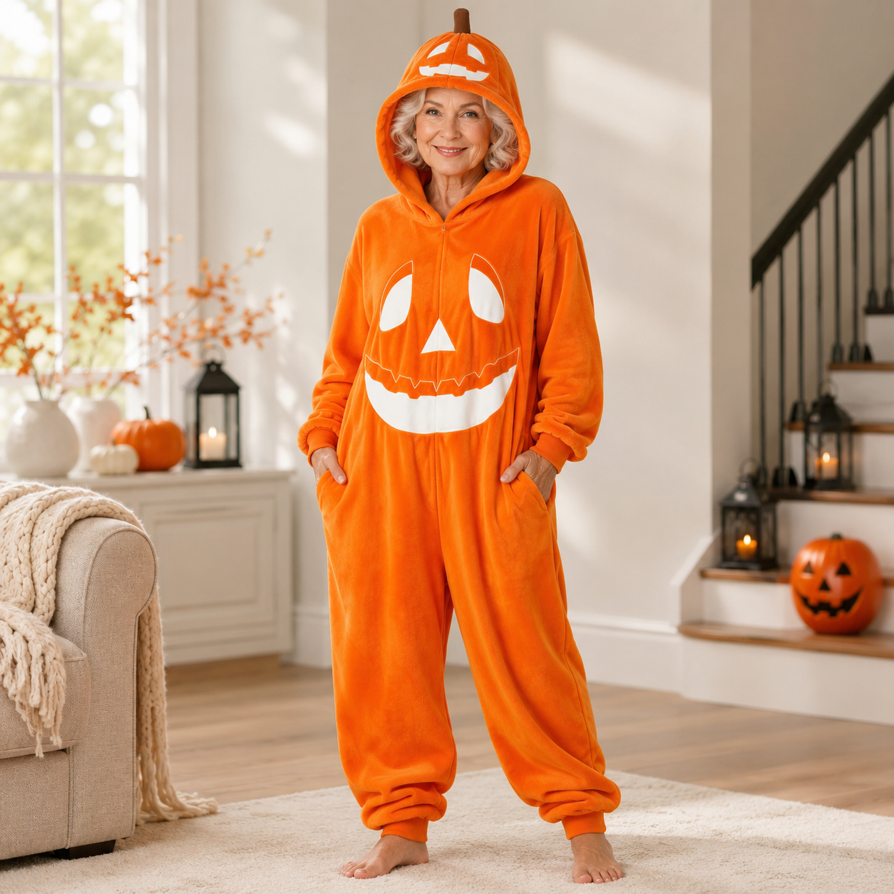 🎃 Cozy Hooded Pumpkin Onesie Costume