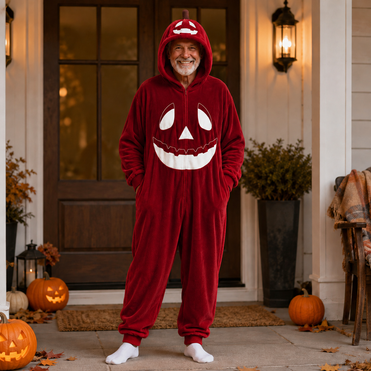 🎃 Cozy Hooded Pumpkin Onesie Costume