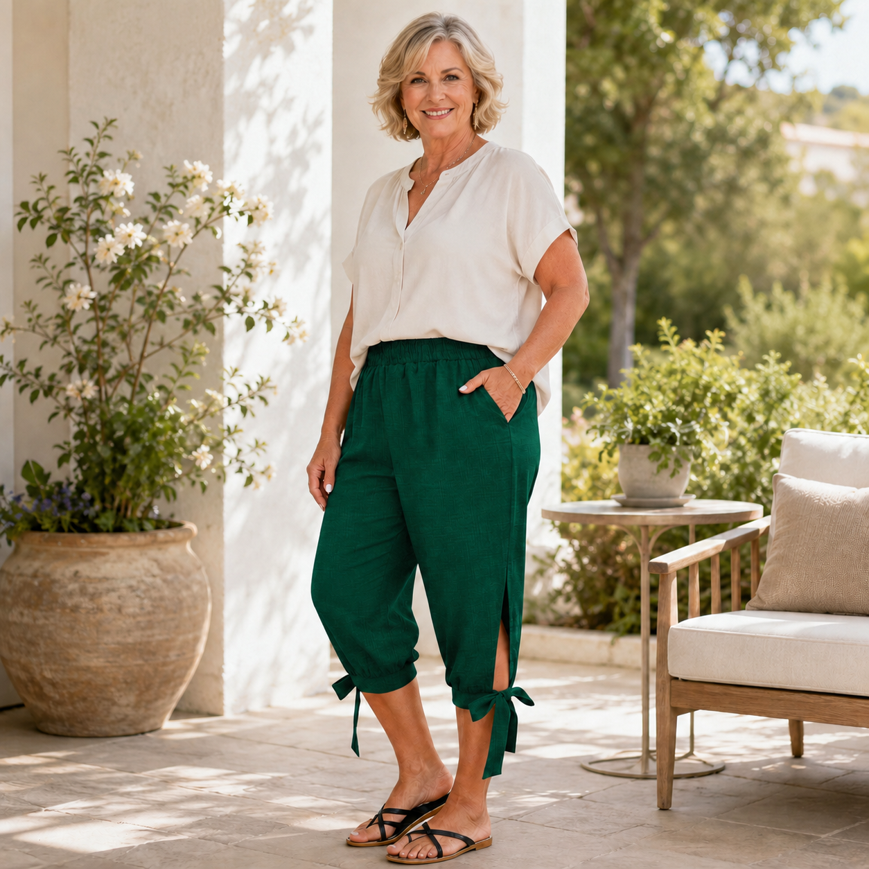 🩳 Women’s Plus Size Side-Slit Bow Capri Pants