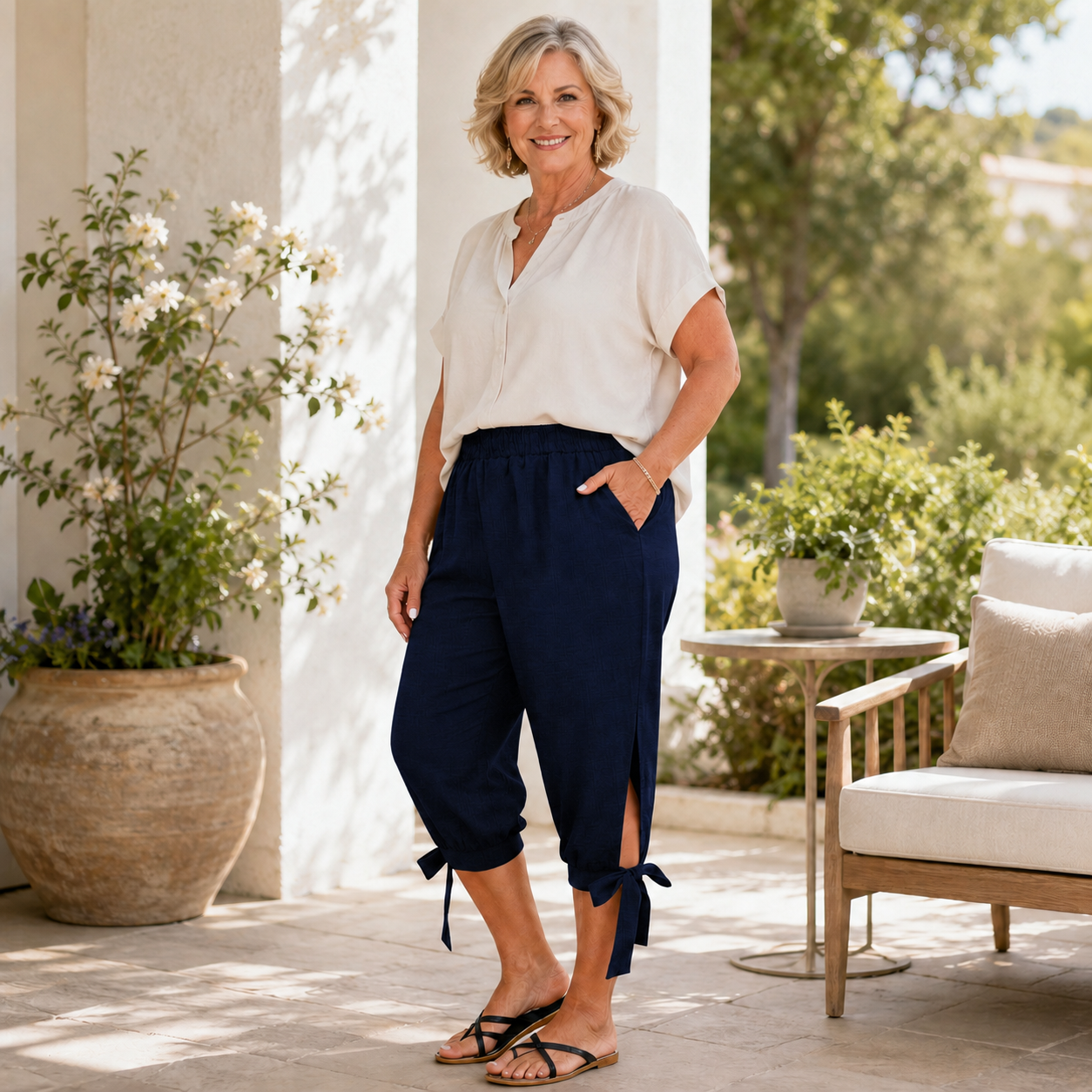 🩳 Women’s Plus Size Side-Slit Bow Capri Pants
