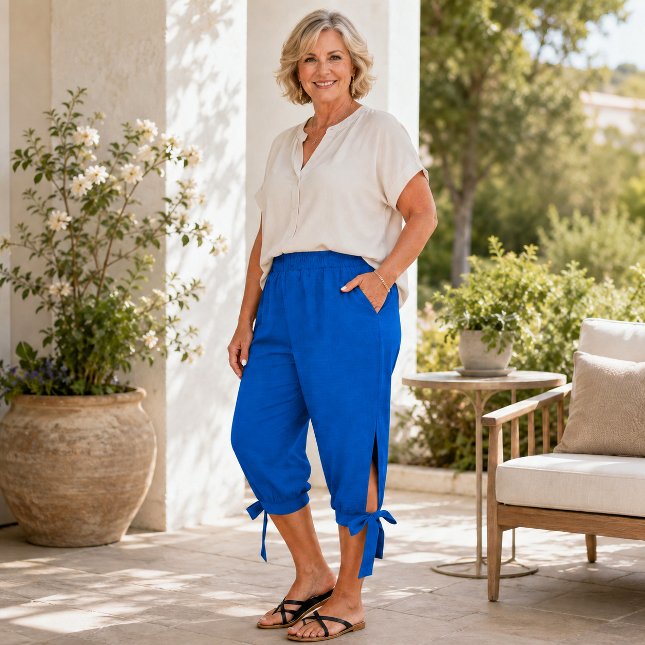 🩳 Women’s Plus Size Side-Slit Bow Capri Pants