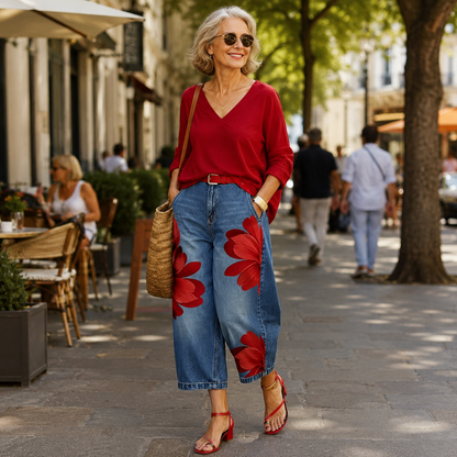 Women’s Floral Print Barrel Capri Jeans