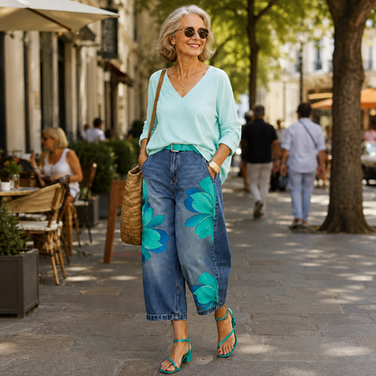 Women’s Floral Print Barrel Capri Jeans