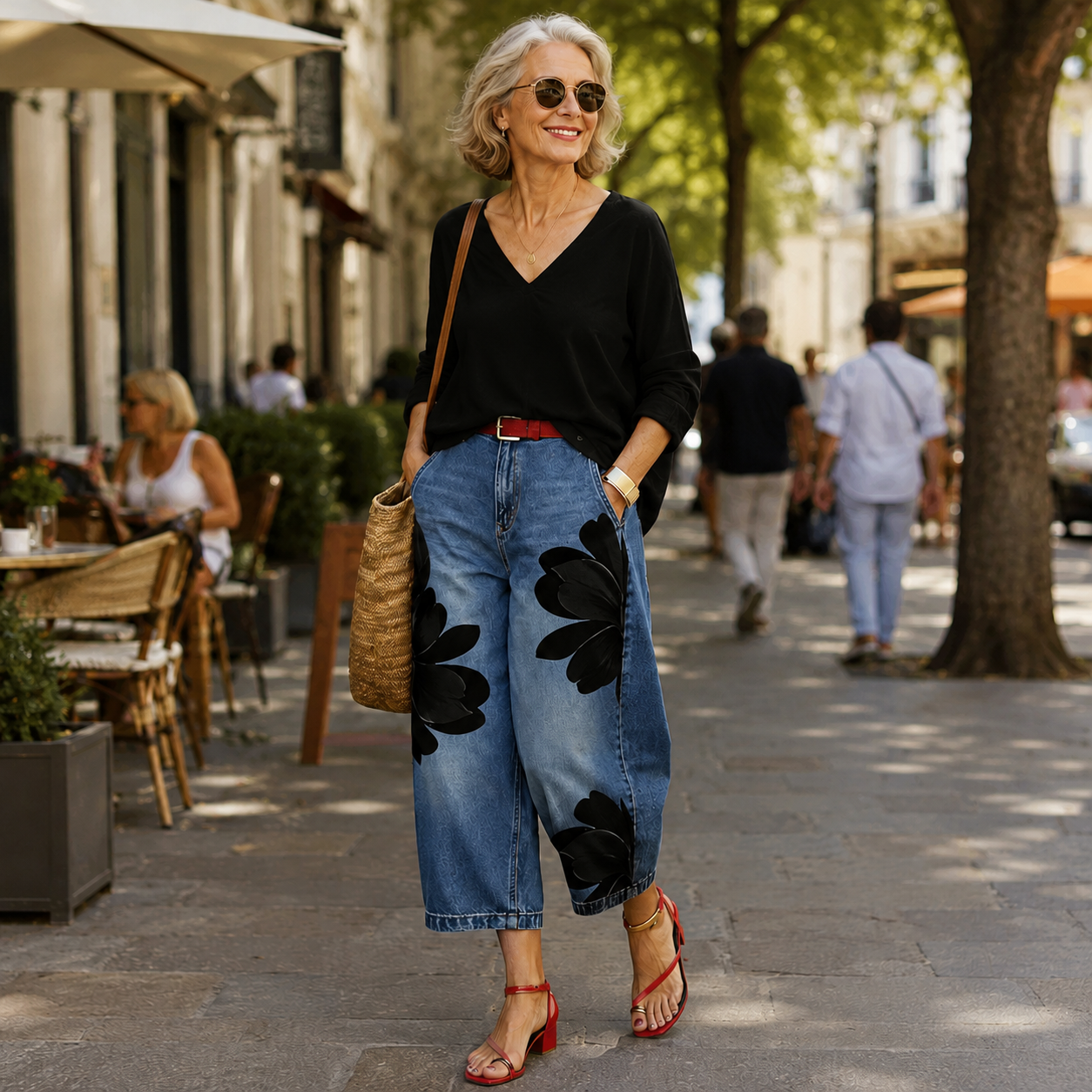 Women’s Floral Print Barrel Capri Jeans