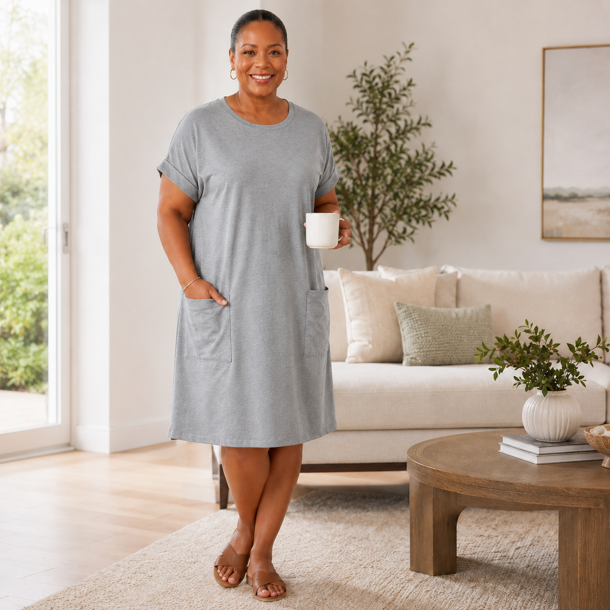 Women’s Solid Batwing Sleeve Pocket Tee Dress