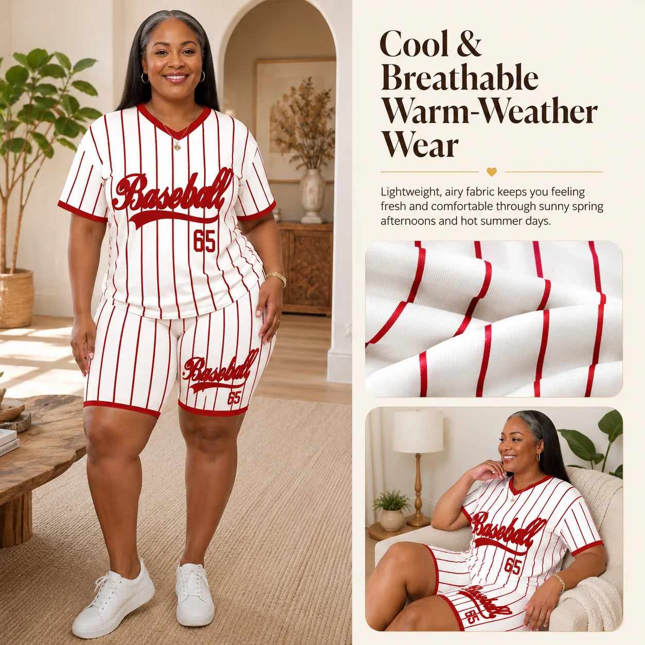 Baseball-Inspired Two-Piece in Plus Sizes