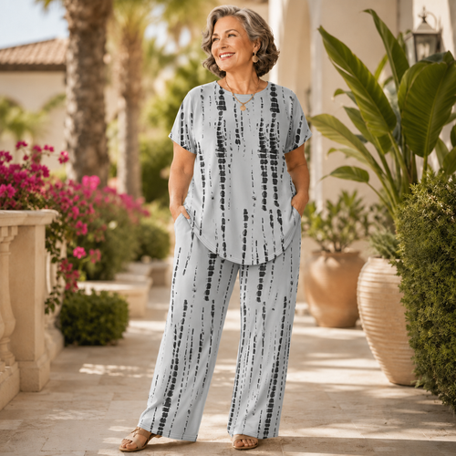 Women’s Printed Crew-Neck Two-Piece Set