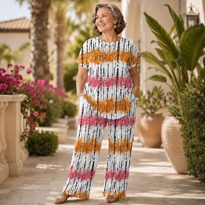 Women’s Printed Crew-Neck Two-Piece Set