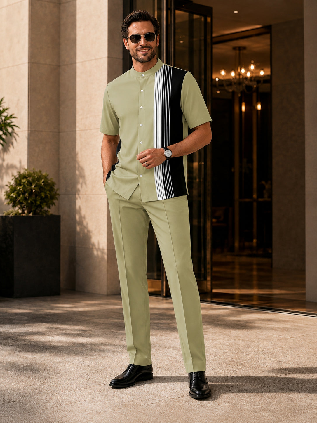 Men's 2-Piece Short Sleeve Button-Down Shirt &amp; Pants Set