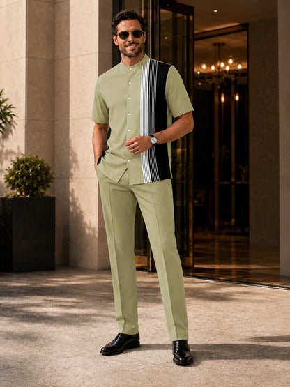 Men's 2-Piece Short Sleeve Button-Down Shirt &amp; Pants Set