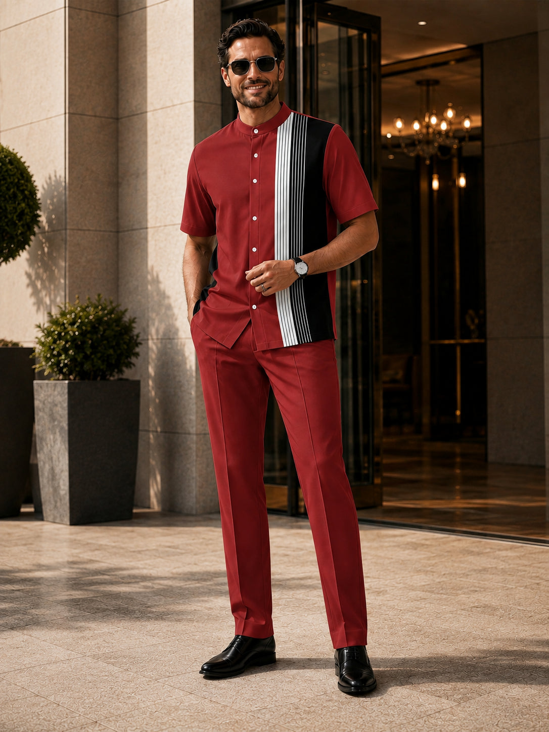 Men's 2-Piece Short Sleeve Button-Down Shirt &amp; Pants Set