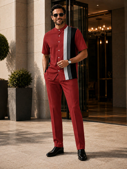 Men's 2-Piece Short Sleeve Button-Down Shirt &amp; Pants Set