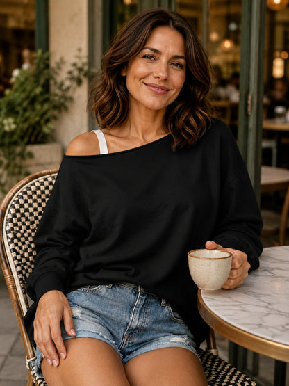 Women’s Casual Slouchy Off-Shoulder Long Sleeve Sweatshirt