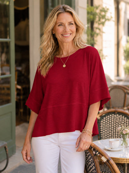 Women's Loose Batwing Sleeve Crewneck Cotton Blouse Tops