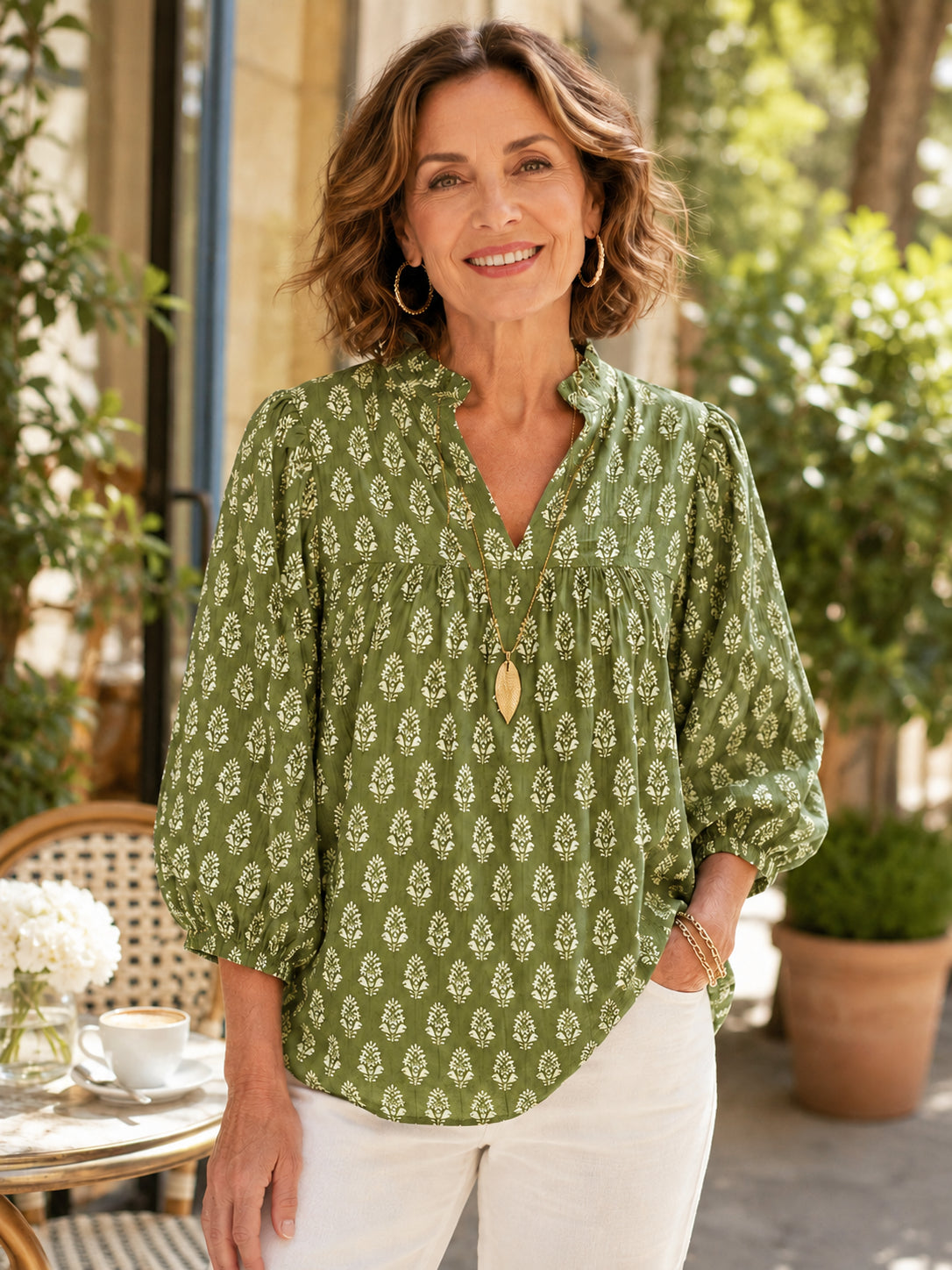Women's Vintage Floral Print 3/4 Sleeve Peplum Tops