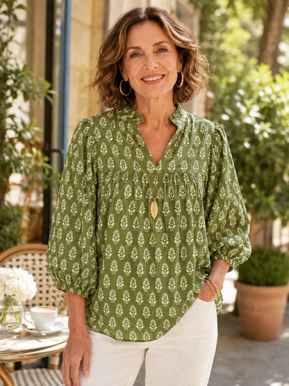 Women's Vintage Floral Print 3/4 Sleeve Peplum Tops