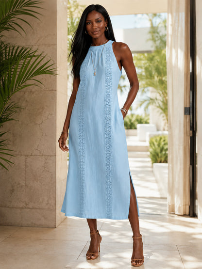 Women's Embroidered Side-Slit Long Dress